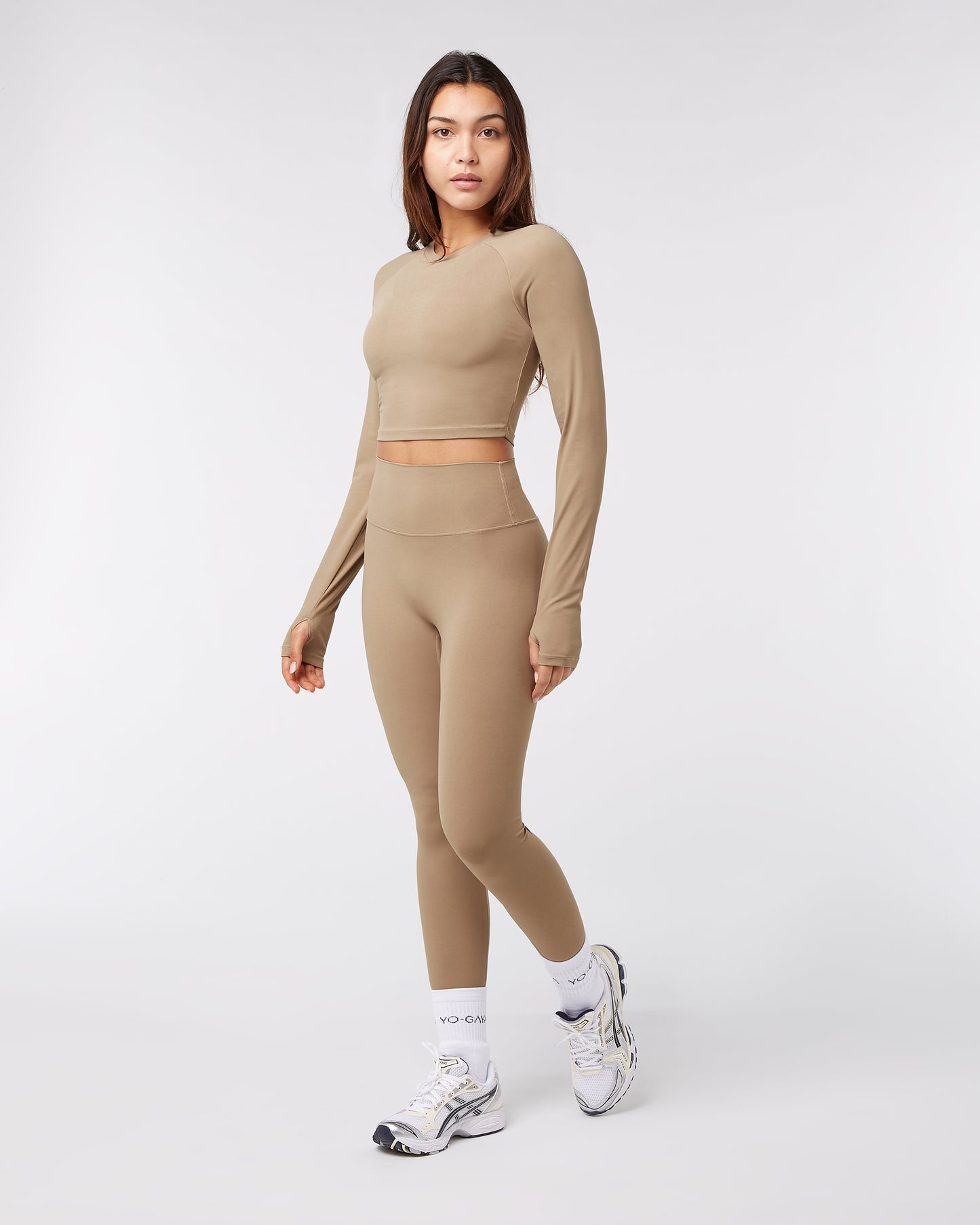 Long Sleeve Crop Top - Sandy Beige