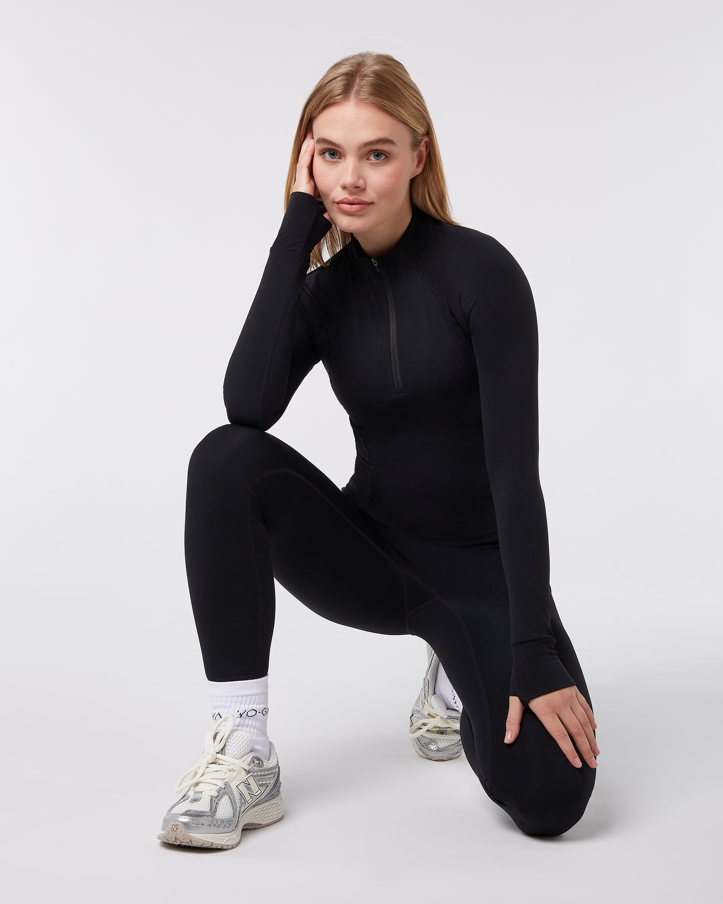 Quarter Zip Long Sleeve Top - Schwarz