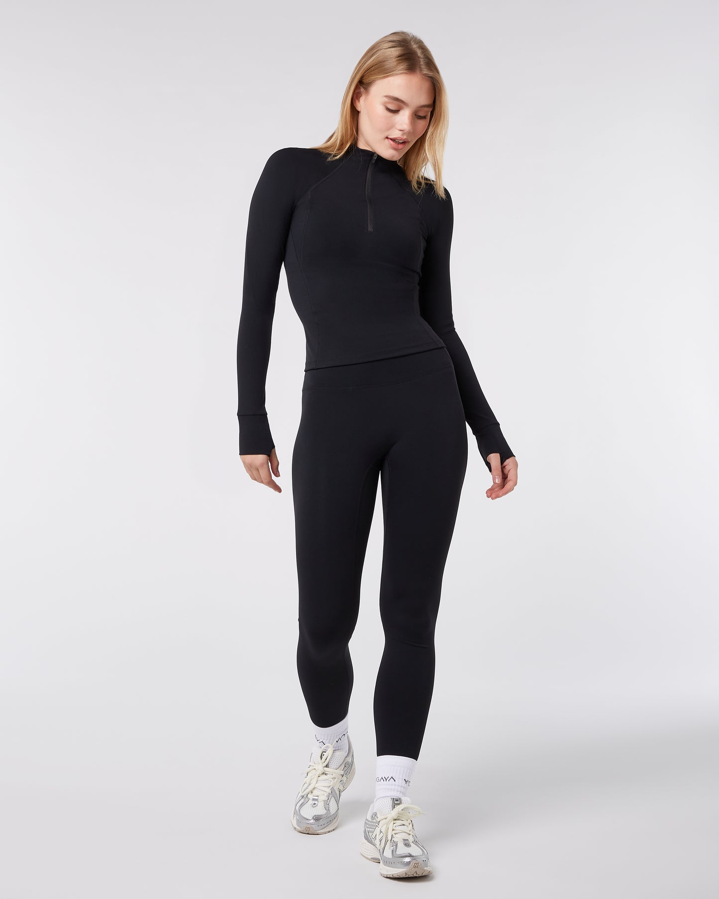 Quarter Zip Long Sleeve Top - Schwarz