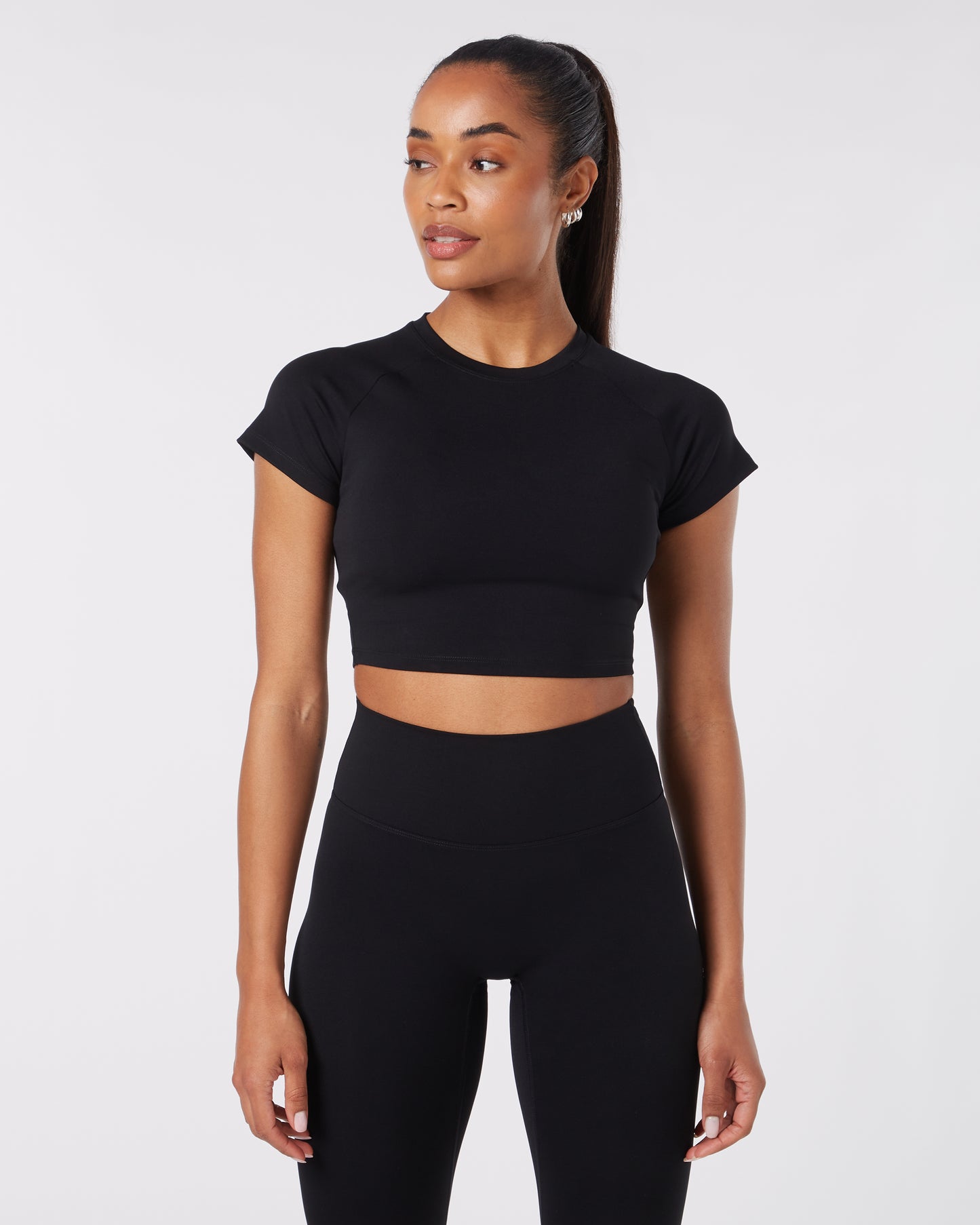 Short Sleeve Crop Top - Schwarz