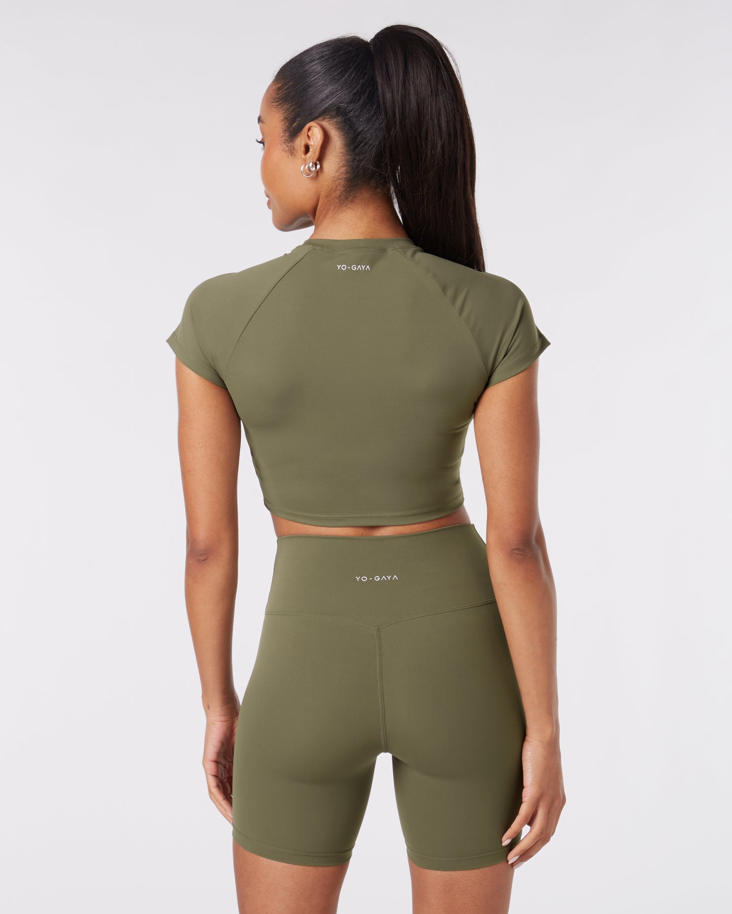 Short Sleeve Crop Top - Olive Green