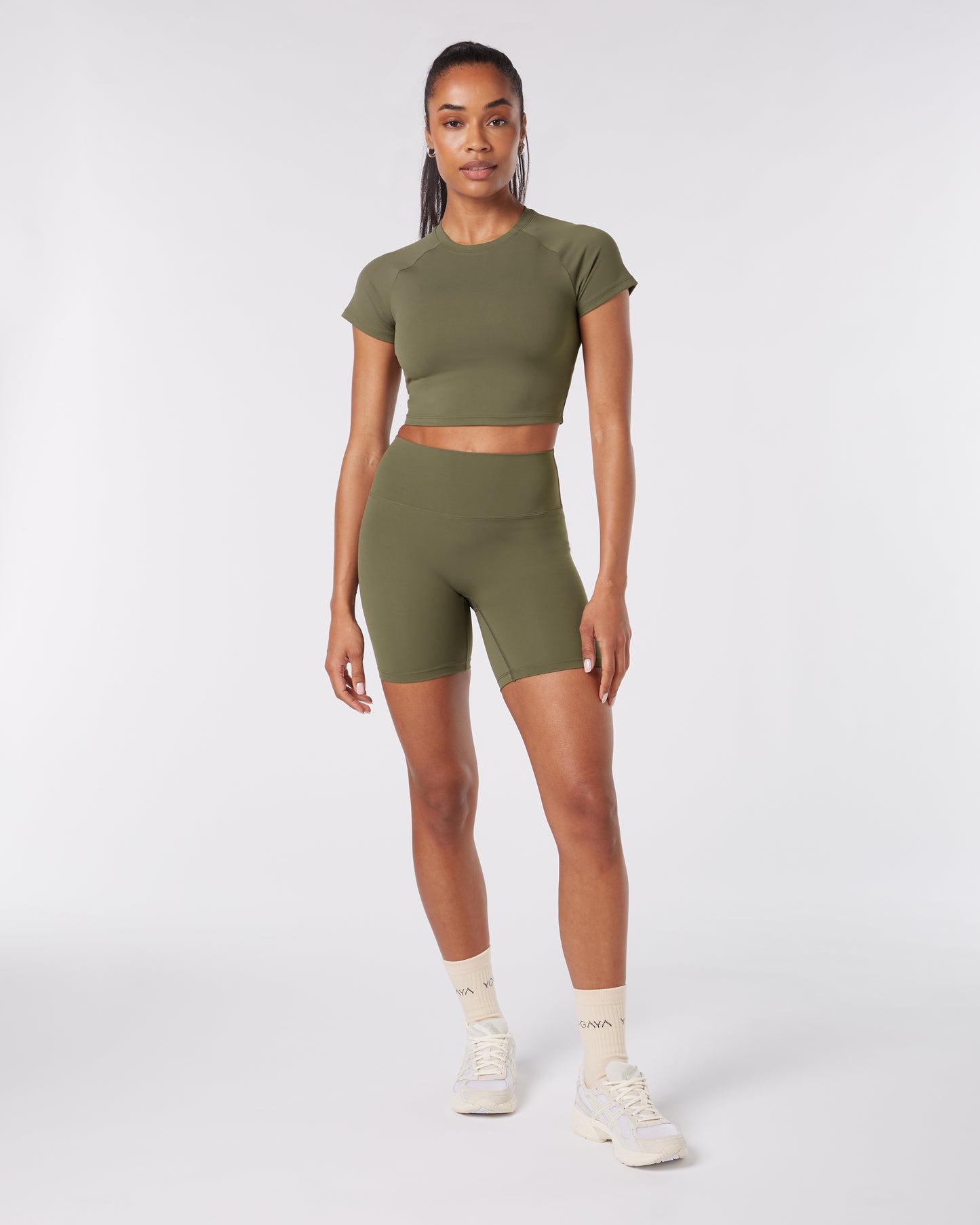 Short Sleeve Crop Top - Olive Green