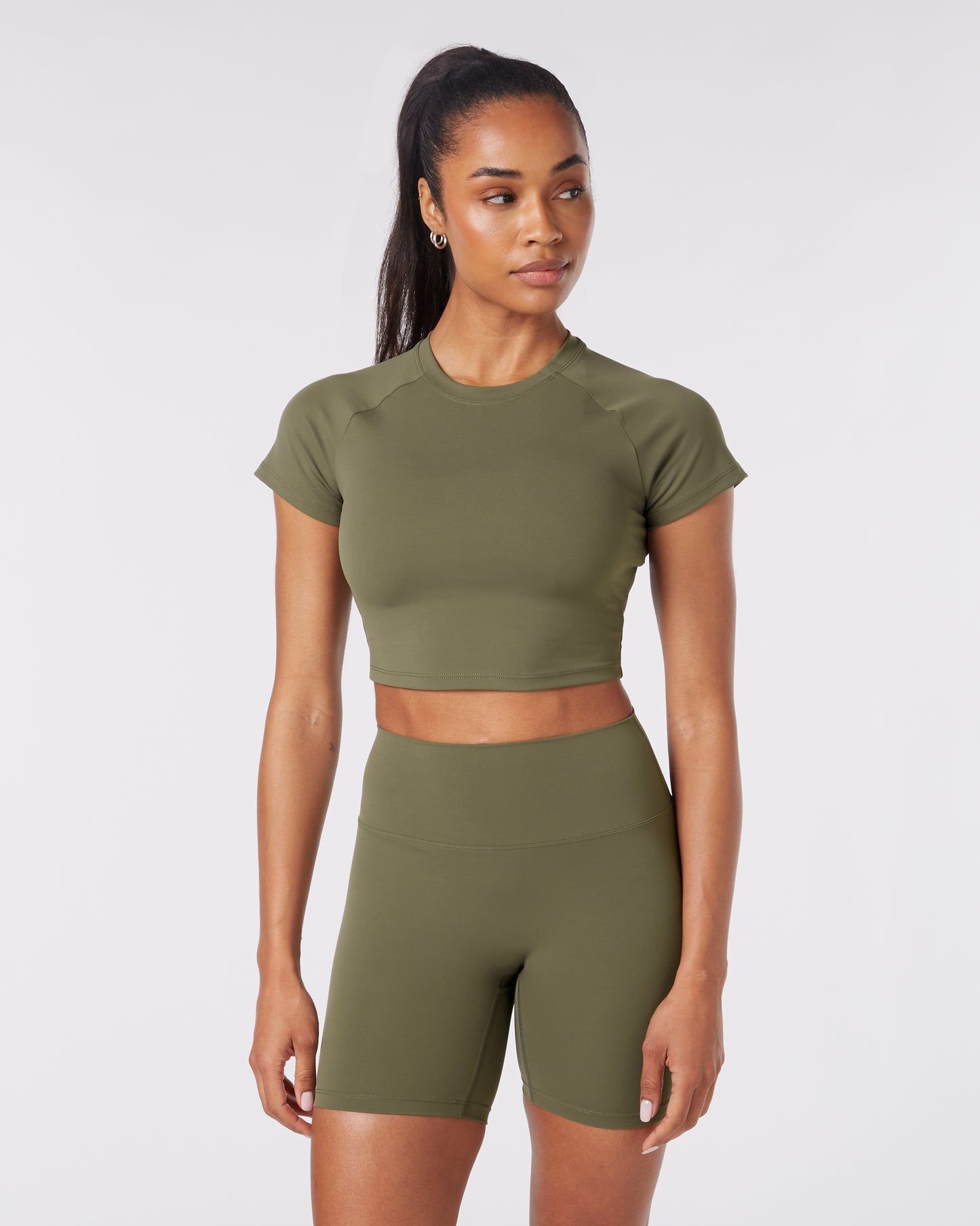 Short Sleeve Crop Top - Olive Green