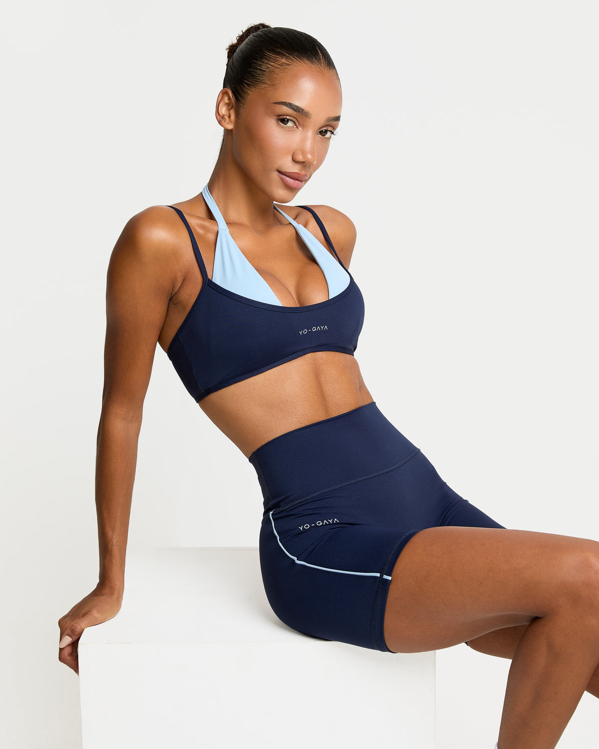 Layered Halter Bra - Navy Blue / Sky Blue