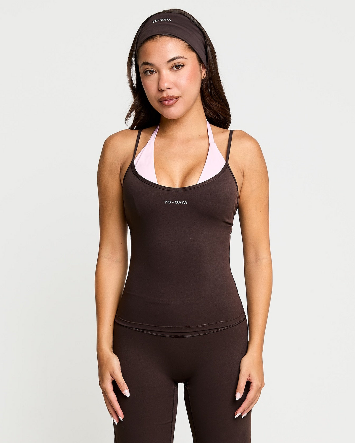 Layered Halter Top - Coffee Bean / Blossom Pink